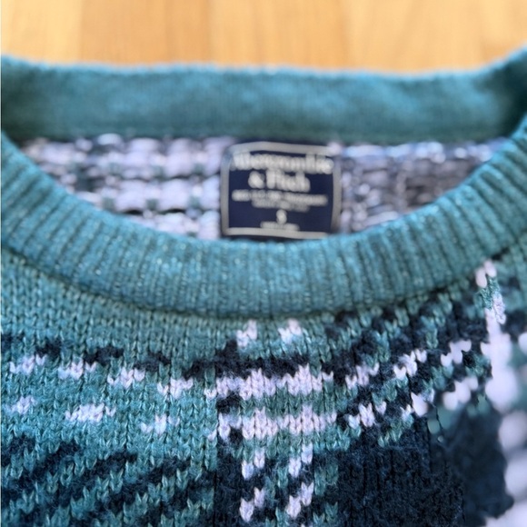 Abercrombie & Fitch Teal Plaid Sweater women's crop top cute Y2K 90s small - Picture 6 of 8